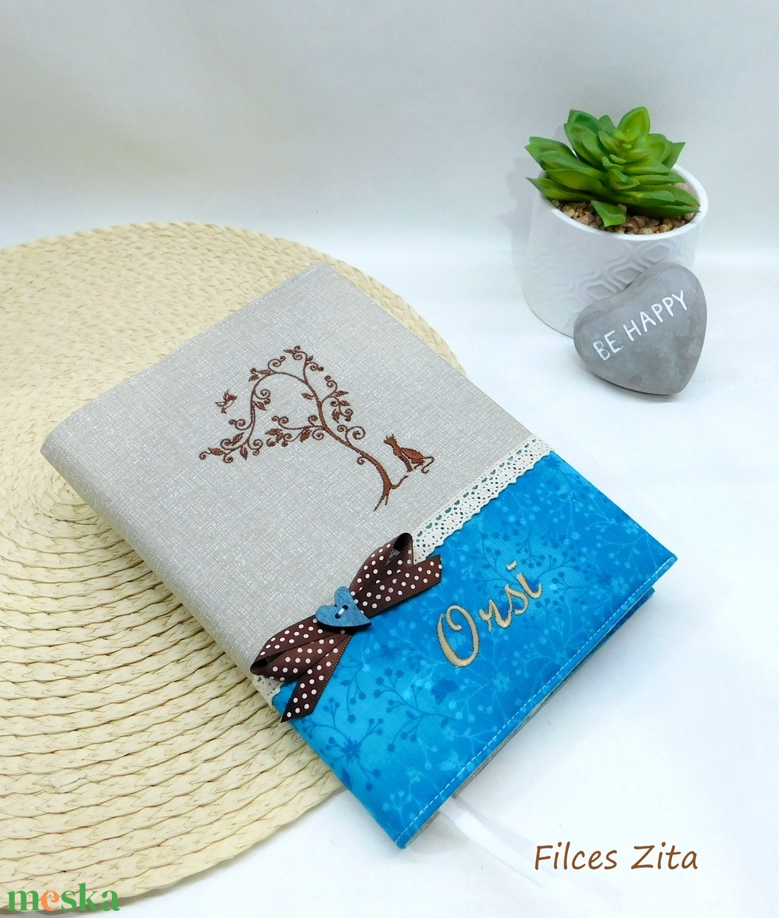 A5 határidőnapló hímzett borítóval  - CICÁS - névhímzéssel  - otthon & életmód - papír, írószer - jegyzetfüzet & napló - Meska.hu