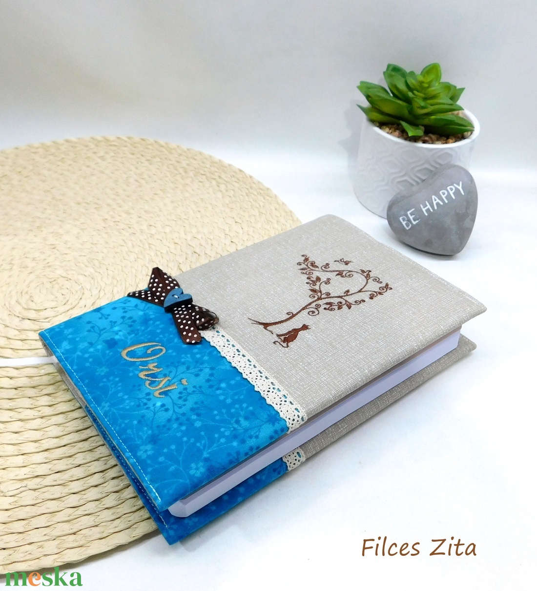 A5 határidőnapló hímzett borítóval  - CICÁS - névhímzéssel  - otthon & életmód - papír, írószer - jegyzetfüzet & napló - Meska.hu