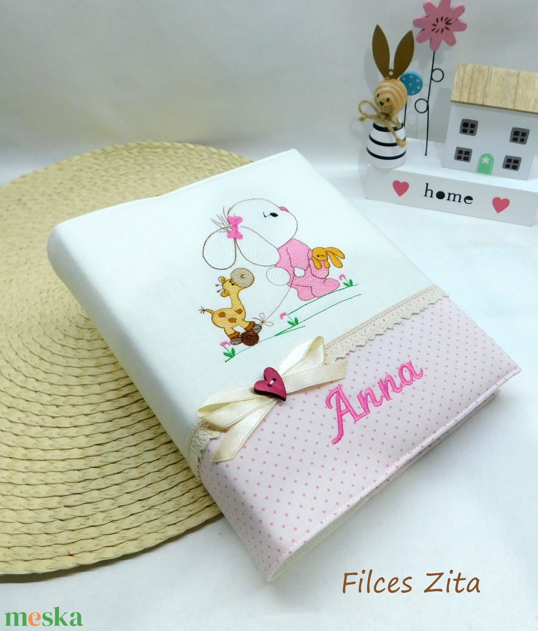 Nyuszis hímzett fotóalbum  - otthon & életmód - papír, írószer - album & fotóalbum - Meska.hu