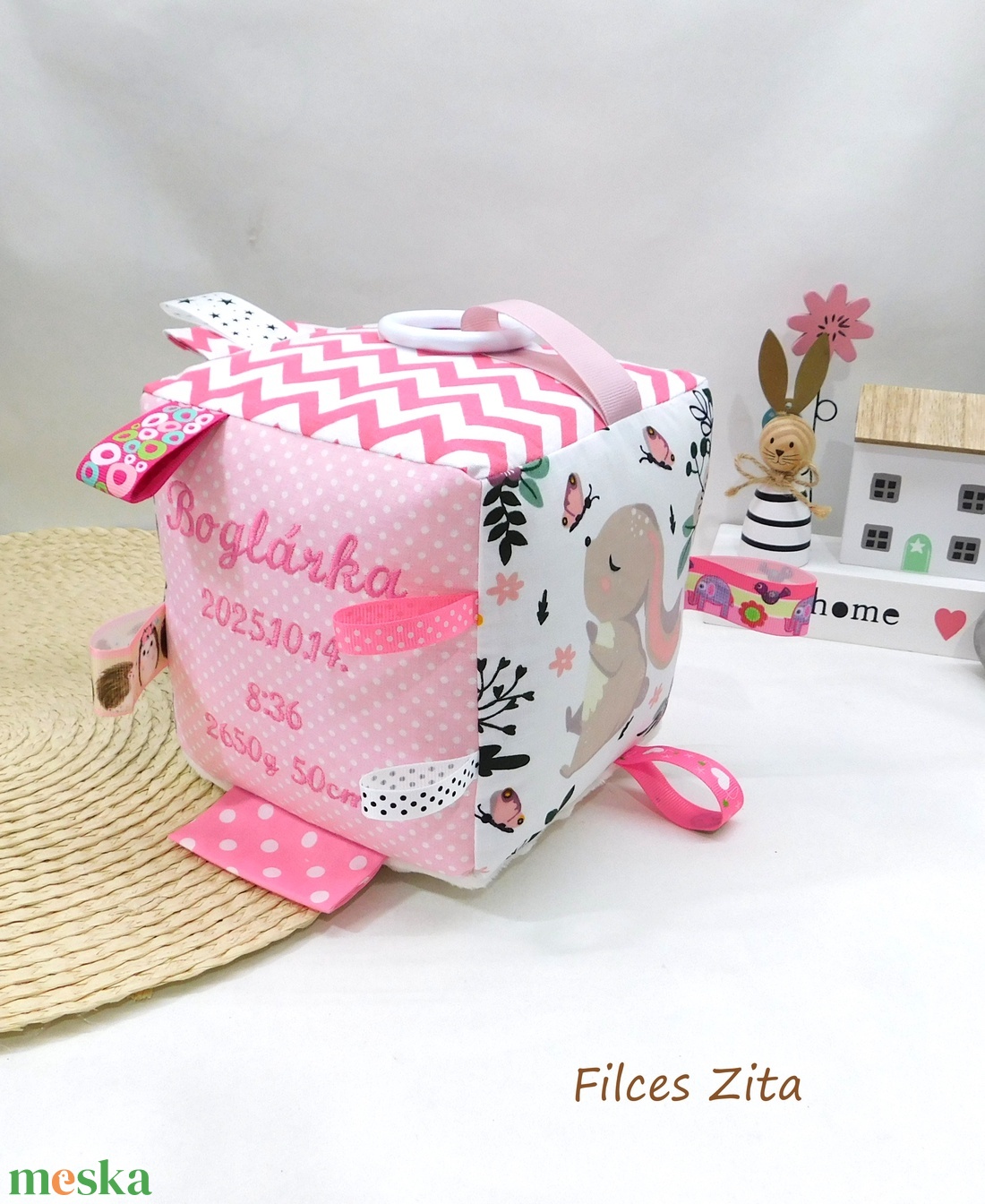 Nyuszis babakocka születési adatokkal  - baba - mama - baba játékok - babakocka - Meska.hu