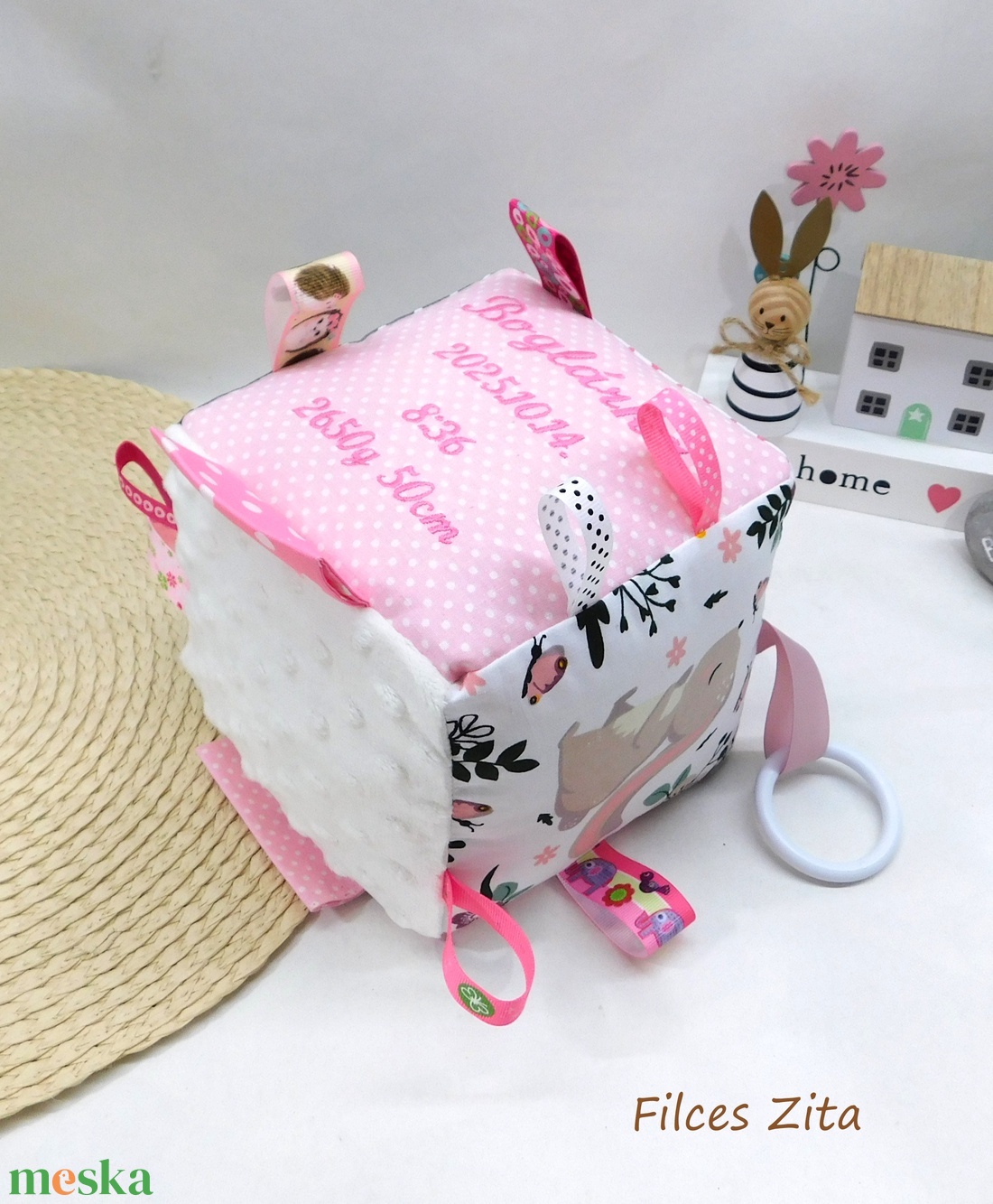 Nyuszis babakocka születési adatokkal  - baba - mama - baba játékok - babakocka - Meska.hu