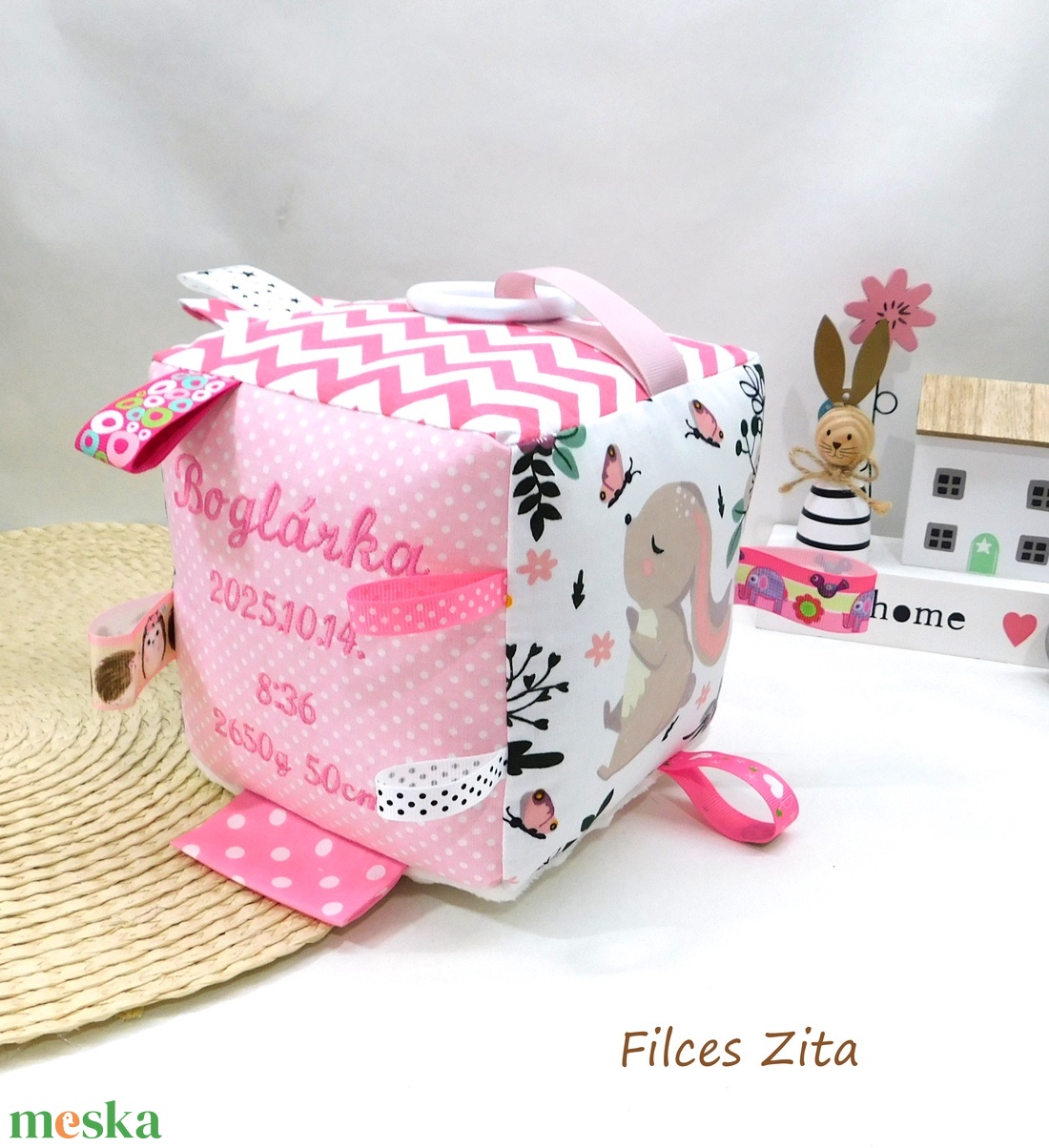 Nyuszis babakocka születési adatokkal  - baba - mama - baba játékok - babakocka - Meska.hu