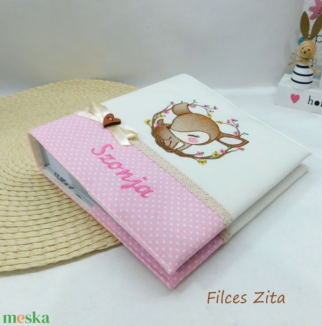 Őzikés névre szóló  baba fotóalbum - textil fényképalbum hímzett névvel - otthon & életmód - papír, írószer - album & fotóalbum - Meska.hu