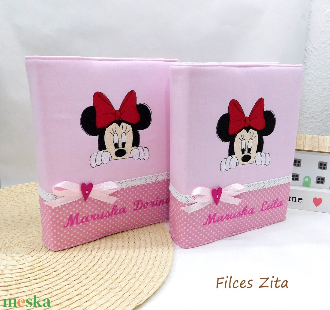 Minnie egeres  hímzett baba fotóalbum - textil fényképalbum névhímzéssel - egyedi babaalbum - otthon & életmód - papír, írószer - album & fotóalbum - Meska.hu