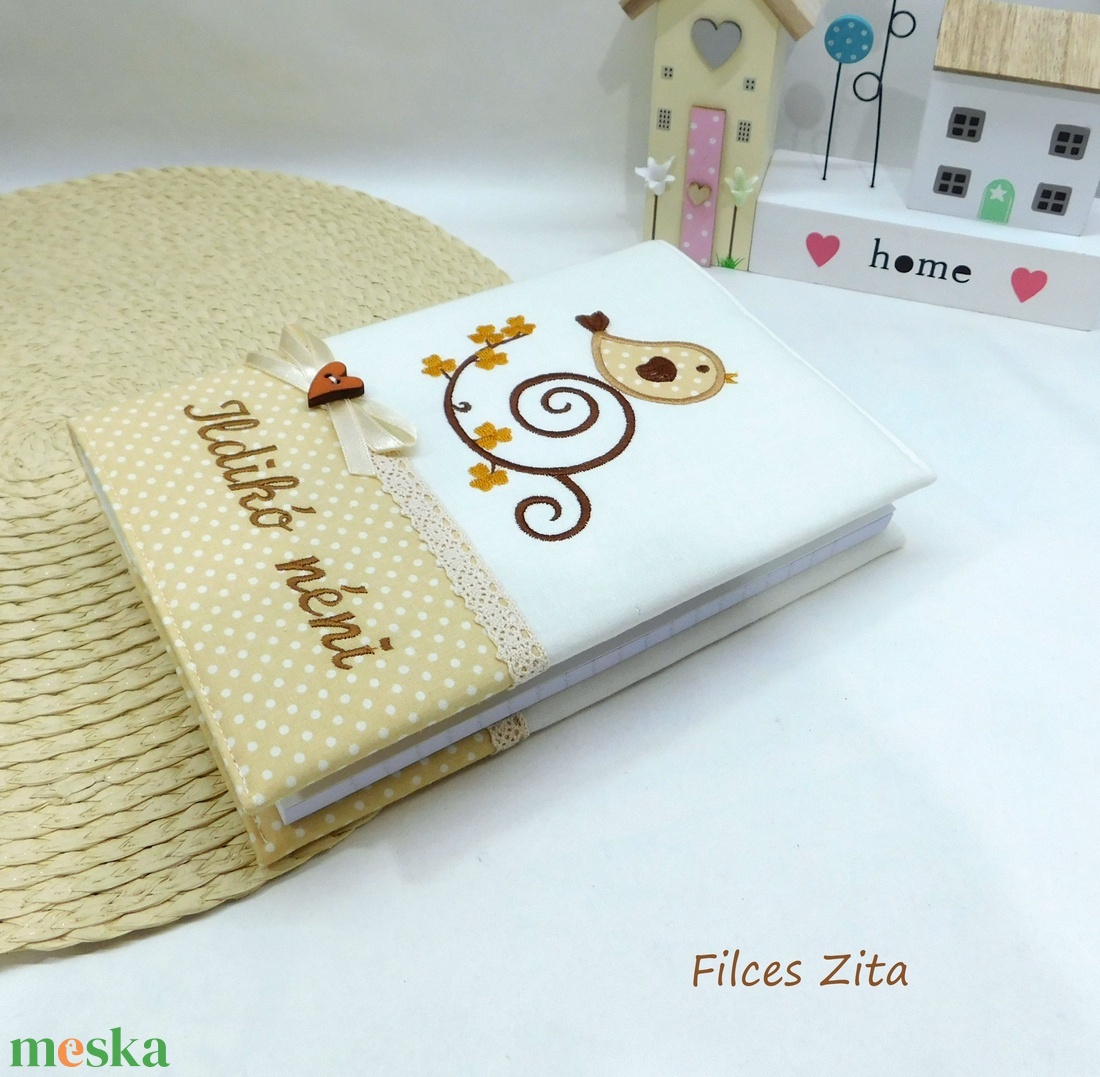 Madárkás hímzett napló  - otthon & életmód - papír, írószer - jegyzetfüzet & napló - Meska.hu