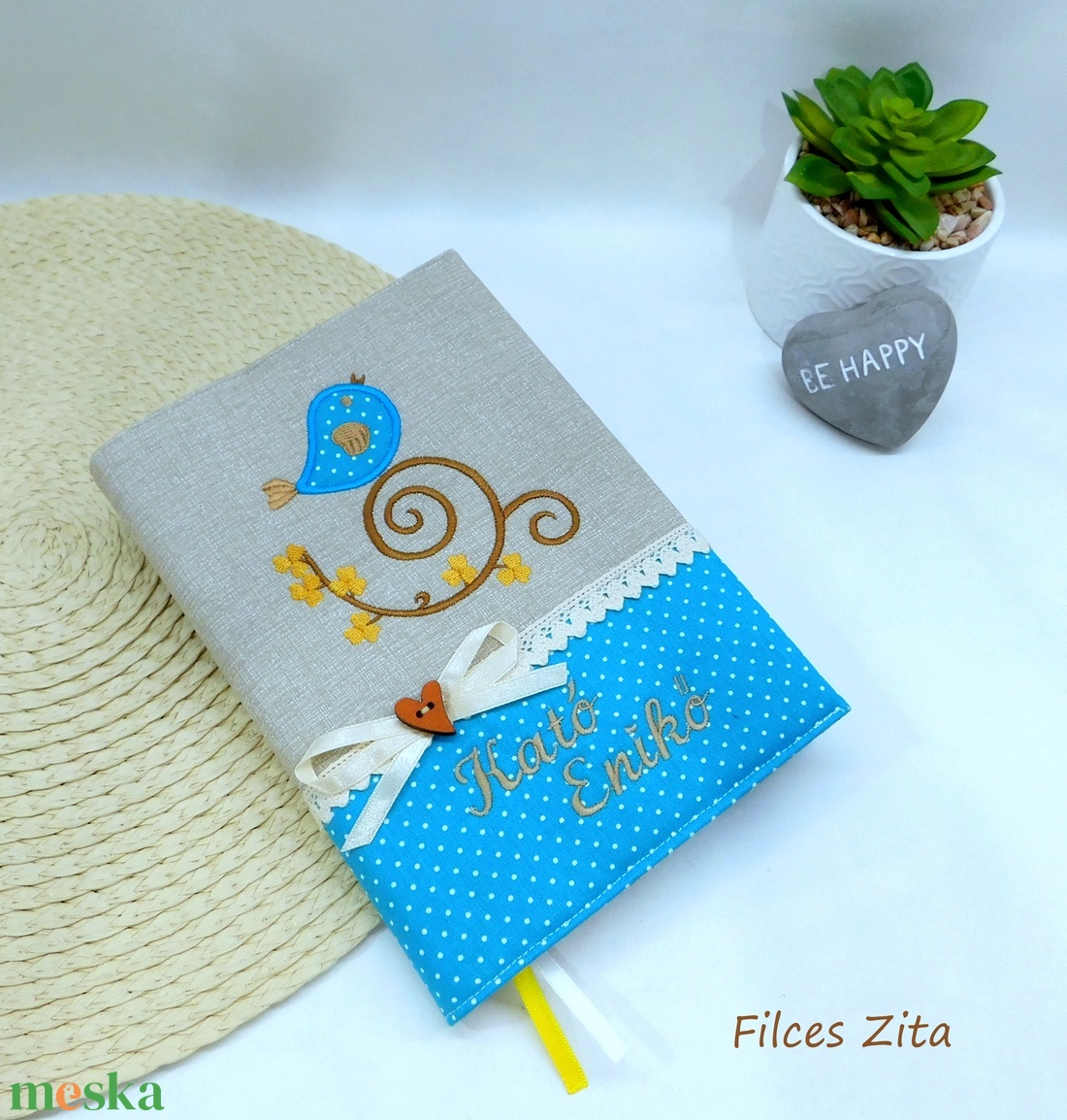 Madárkás hímzett napló  - otthon & életmód - papír, írószer - jegyzetfüzet & napló - Meska.hu