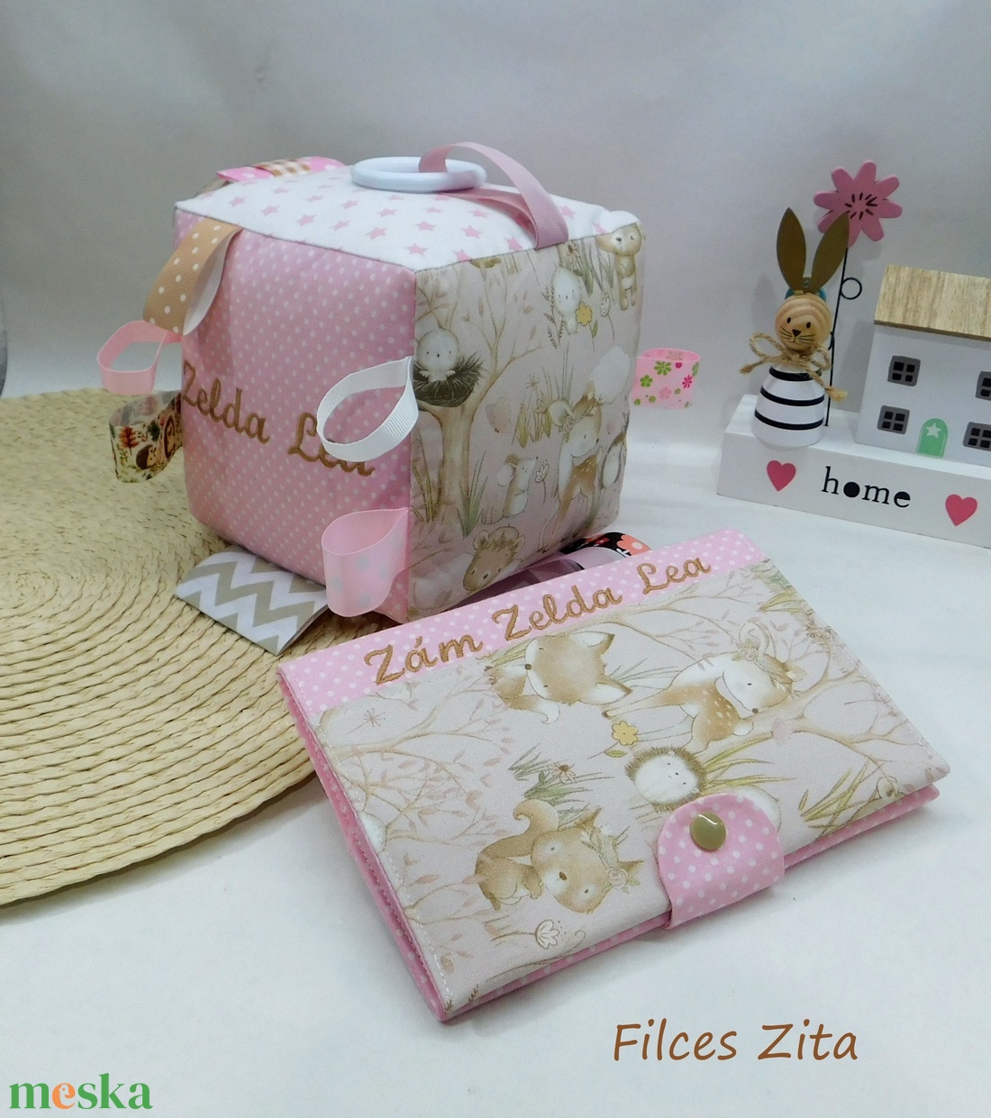 Erdei állatos babaköszöntő csomag / babalátogató ajándék csomag / babaváró szett névhímzéssel - baba - mama - babalátogató ajándékcsomag - Meska.hu
