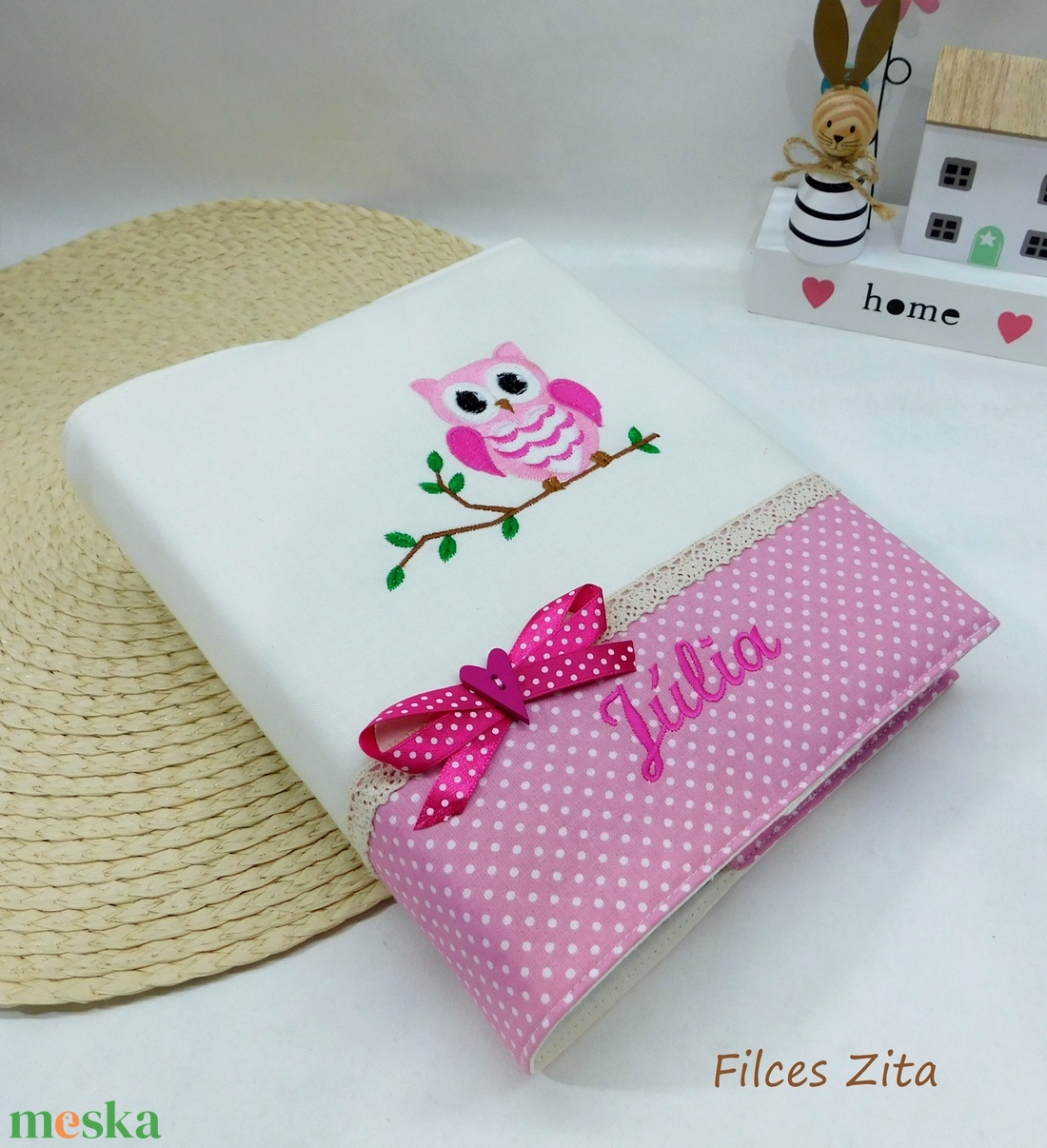 Baglyos névre szóló fotóalbum - textil fényképalbum babáknak  - otthon & életmód - papír, írószer - album & fotóalbum - Meska.hu