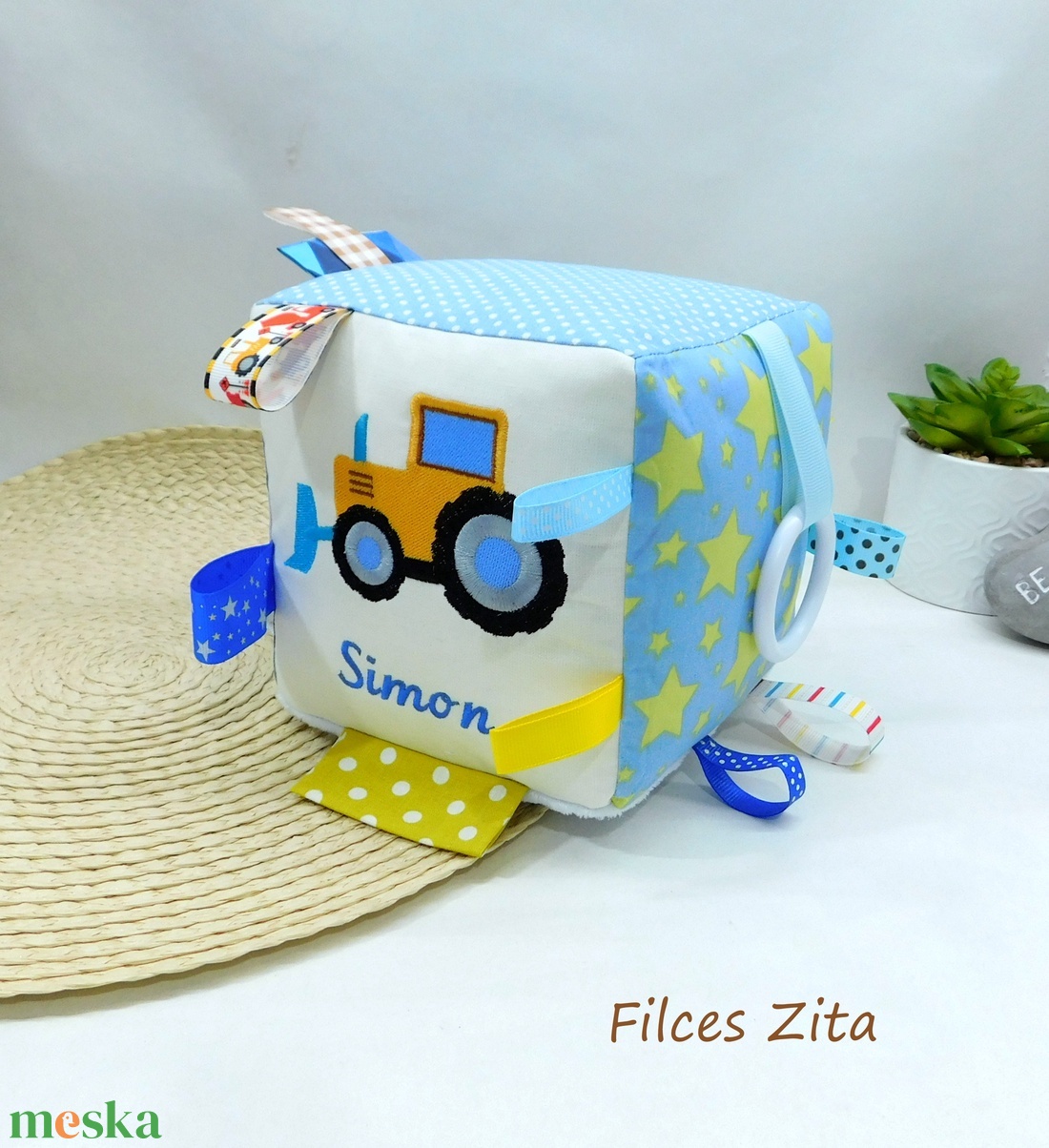 Traktoros névre szóló babakocka- mókakocka csörgővel - baba - mama - baba játékok - babakocka - Meska.hu