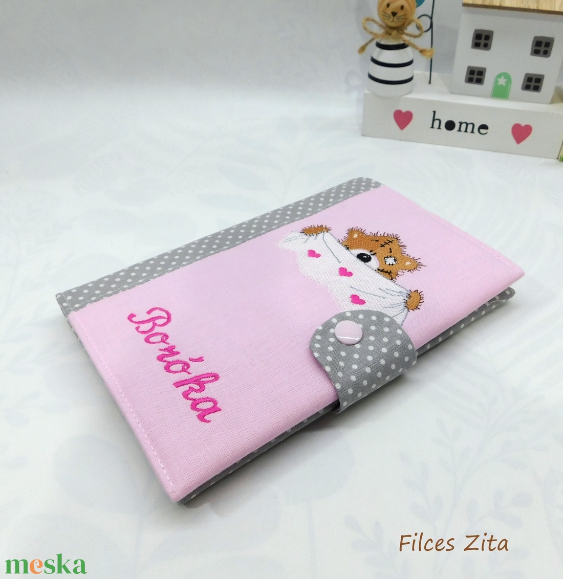 Macis egészségügyi kiskönyv borító -  textil eü borító hímzett névvel  - baba - mama - babaemlékek - egészségügyi kiskönyv borító - Meska.hu