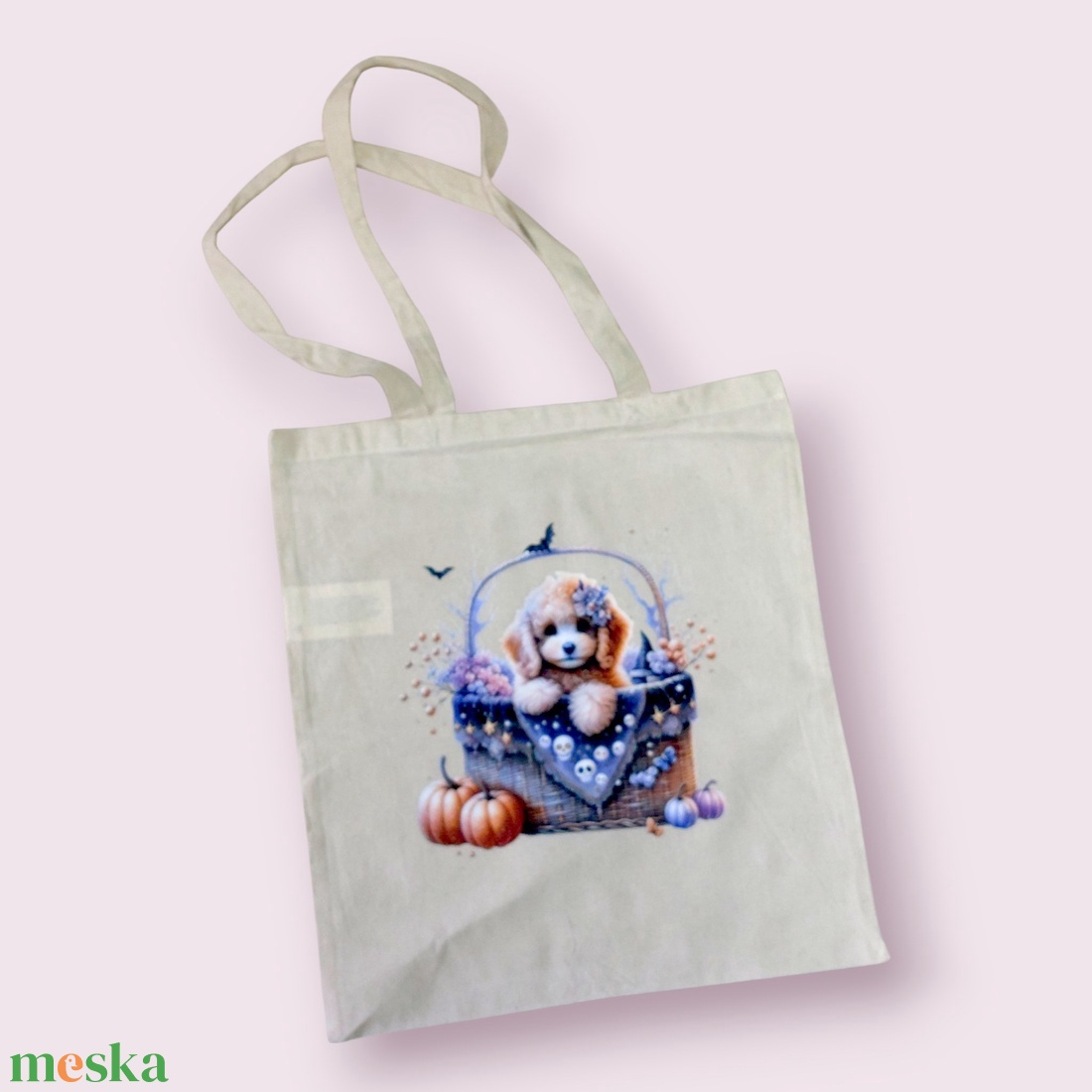 Vászontáska - kutyus kosárban - táska & tok - bevásárlás & shopper táska - shopper, textiltáska, szatyor - Meska.hu