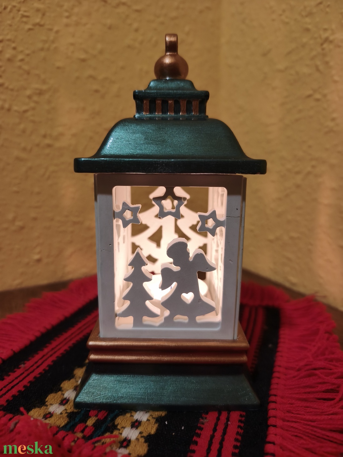 Filep Handcrafted � Kézműves kerámiapor karácsonyi lámpás, mécsestartó (zöld-réz) - karácsony - karácsonyi lakásdekoráció - karácsonyi illatgyertya, mécses - Meska.hu