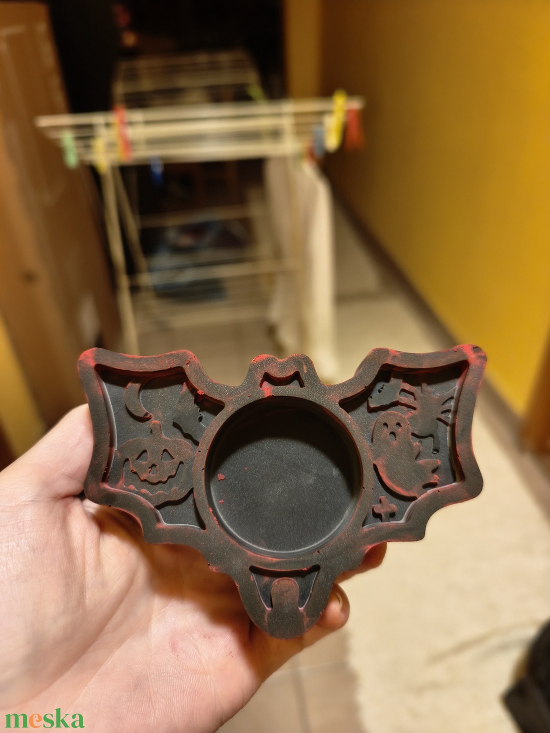 Filep Handcrafted � Kézműves denevér mécsestartó, gótikus fekete-piros Halloween dekoráció - otthon & életmód - dekoráció - halloween - halloweeni asztaldísz - Meska.hu