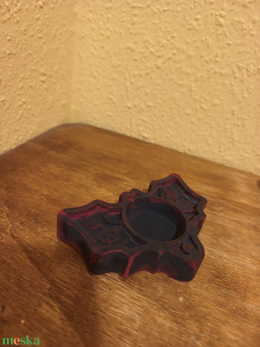 Filep Handcrafted � Kézműves denevér mécsestartó, gótikus fekete-piros Halloween dekoráció - otthon & életmód - dekoráció - halloween - halloweeni asztaldísz - Meska.hu