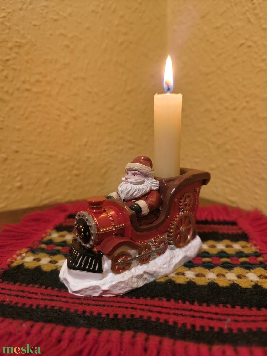 Kézműves kerámiapor Mikulás mozdony gyertyatartó, piros karácsonyi dekoráció - karácsony - karácsonyi lakásdekoráció - karácsonyi falu, házikó - Meska.hu