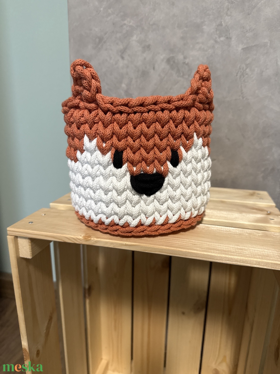Horgolt rókás kos�r - baba - mama - babaszobabútor - játéktároló - Meska.hu