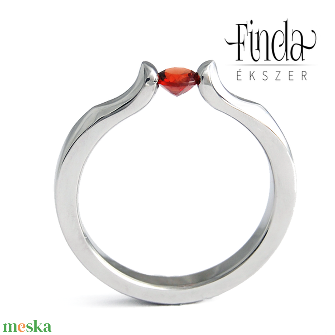 � LILIOM nemesacél gyűrű vörös gránáttal - ékszer - gyűrű - szoliter gyűrű - Meska.hu
