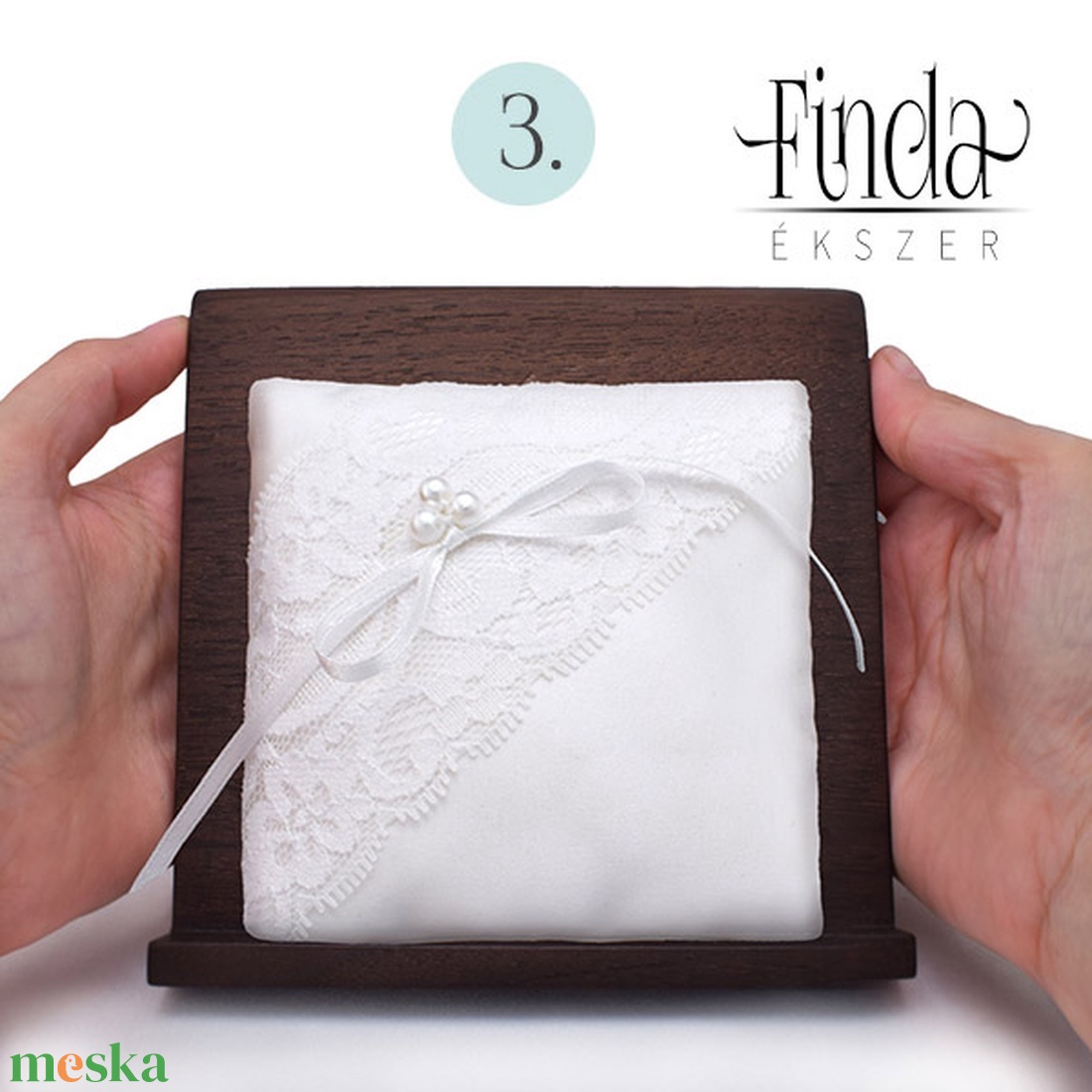 � Szatén Gyűrűpárna csipkével - No.3. - esküvő - kiegészítők - gyűrűtartó & gyűrűpárna - Meska.hu
