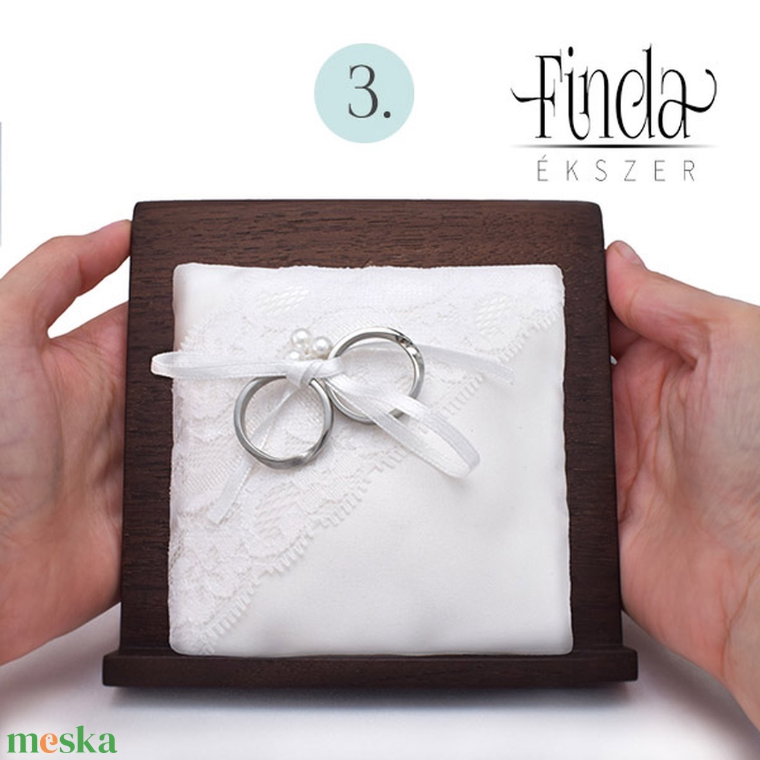 � Szatén Gyűrűpárna csipkével - No.3. - esküvő - kiegészítők - gyűrűtartó & gyűrűpárna - Meska.hu