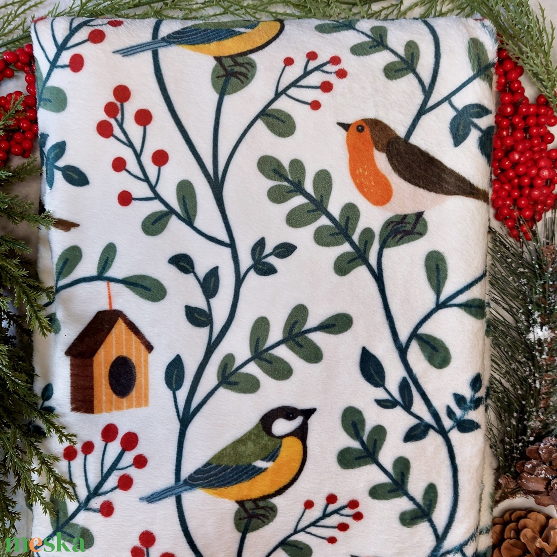 Téli takaró - Erdei madáretető - otthon & életmód - babaszoba, gyerekszoba - babatakaró, gyerek pléd - Meska.hu
