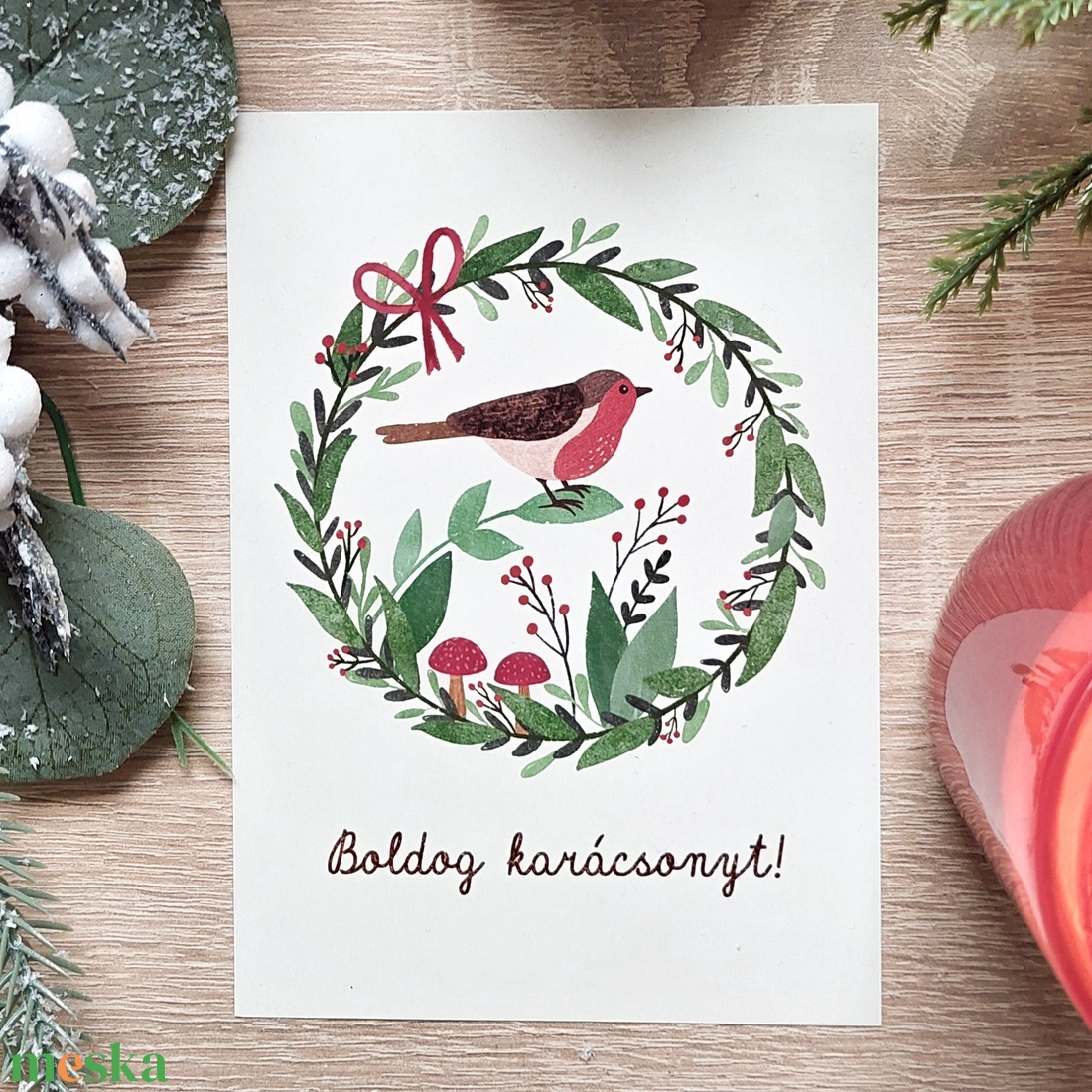 Print - Boldog karácsonyt! - vörösbegy - karácsony - karácsonyi ajándékozás - karácsonyi képeslap, üdvözlőlap, ajándékkísérő - Meska.hu