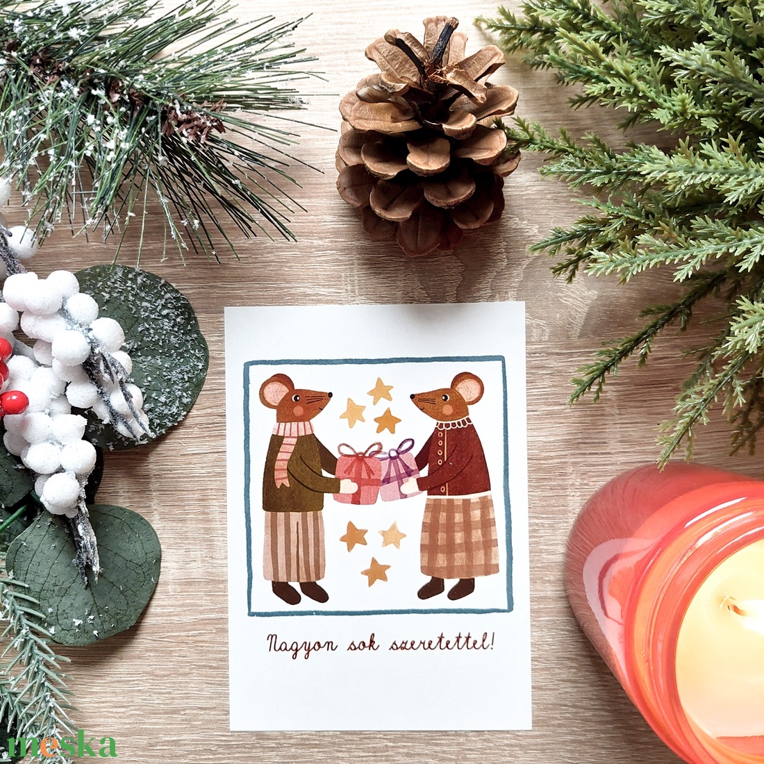 Print - Nagyon sok szeretettel! - egérkék - karácsony - karácsonyi ajándékozás - karácsonyi képeslap, üdvözlőlap, ajándékkísérő - Meska.hu