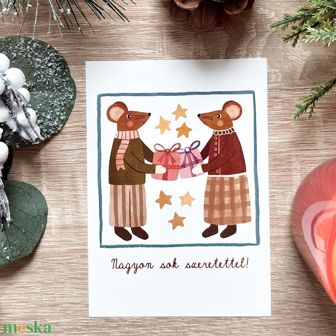 Print - Nagyon sok szeretettel! - egérkék - karácsony - karácsonyi ajándékozás - karácsonyi képeslap, üdvözlőlap, ajándékkísérő - Meska.hu
