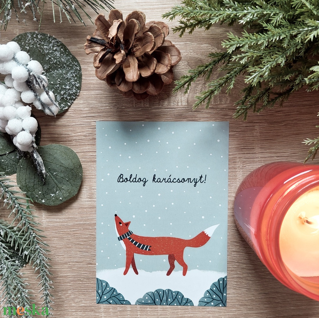 Print - Boldog karácsonyt! - róka - karácsony - karácsonyi ajándékozás - karácsonyi képeslap, üdvözlőlap, ajándékkísérő - Meska.hu