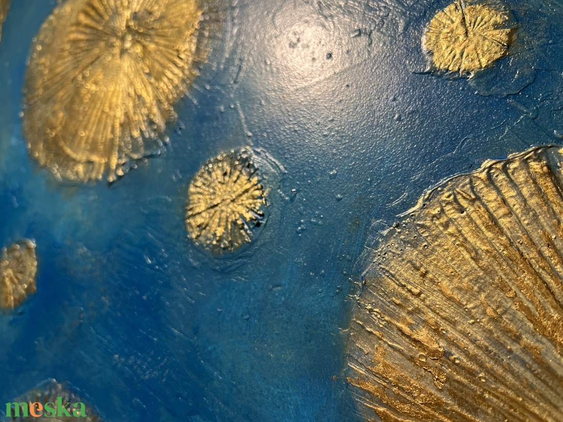 Fosszíliák - Strukturált absztrakt festmény � Arany és kék textúrák (38x32 cm) - művészet - festmény - festmény vegyes technika - Meska.hu