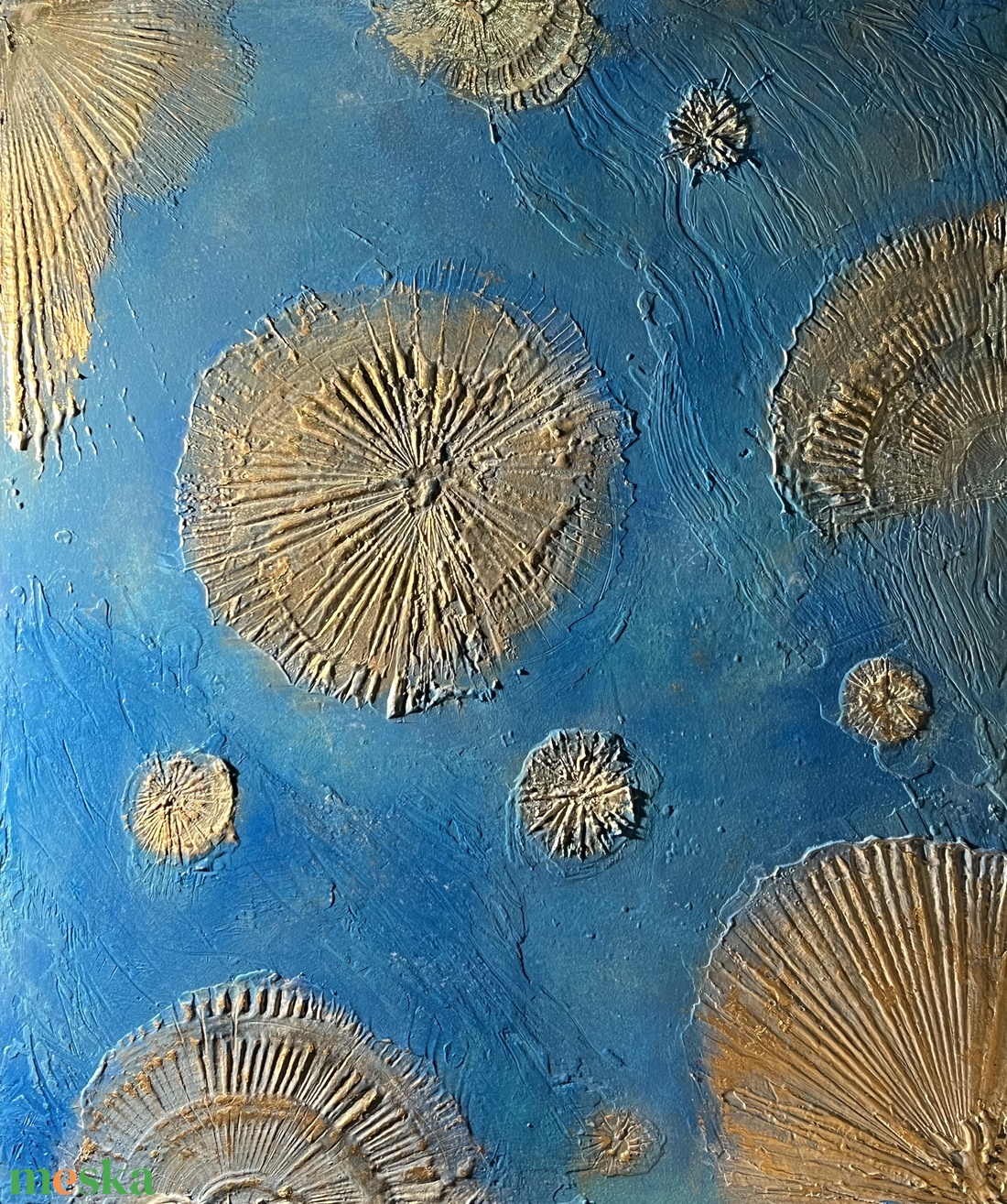 Fosszíliák - Strukturált absztrakt festmény � Arany és kék textúrák (38x32 cm) - művészet - festmény - festmény vegyes technika - Meska.hu