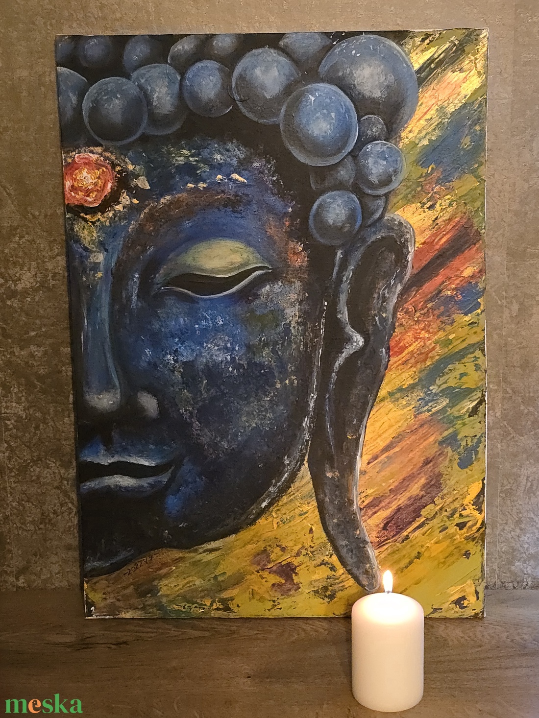 Belső béke - Kézzel festett Buddha vászonkép - művészet - festmény - akril - Meska.hu