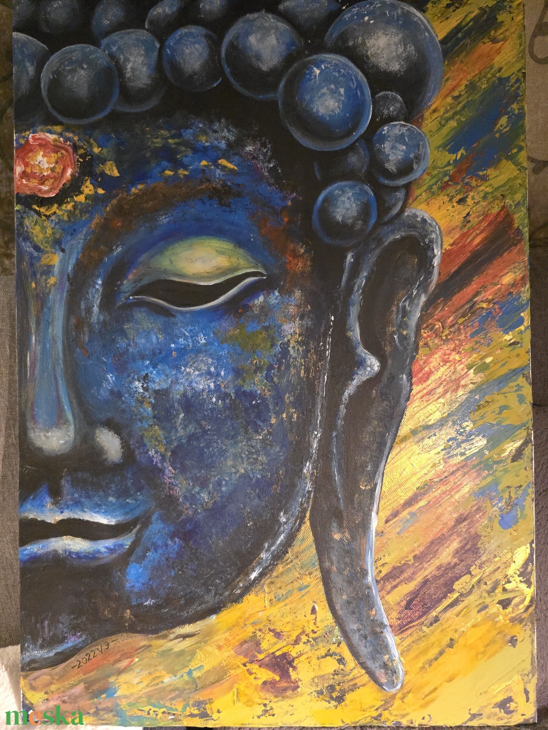 Belső béke - Kézzel festett Buddha vászonkép - művészet - festmény - akril - Meska.hu