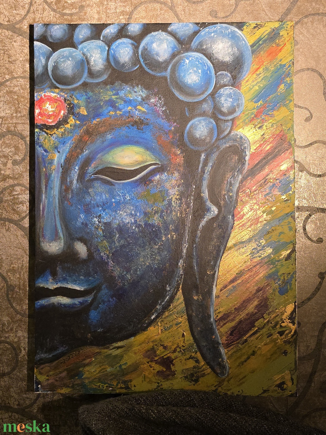 Belső béke - Kézzel festett Buddha vászonkép - művészet - festmény - akril - Meska.hu