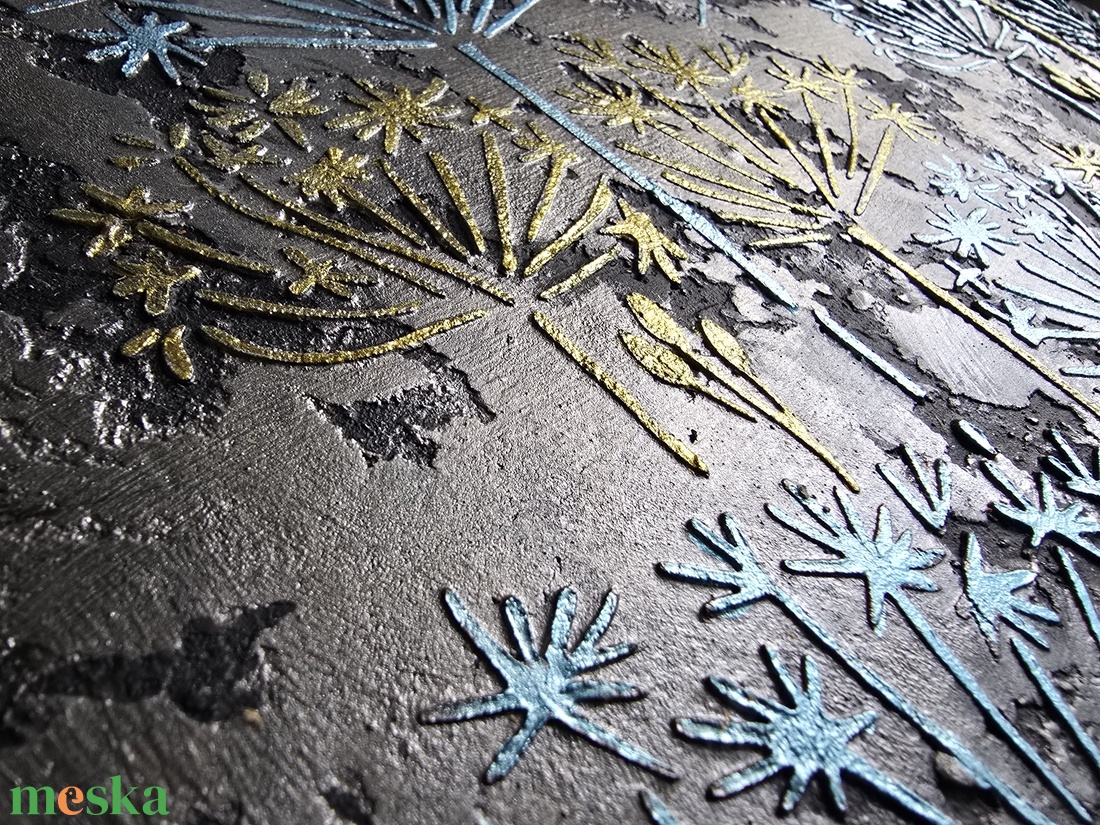 3D Texturált Virágkompozíció � Kék és Arany elegancia - művészet - festmény - festmény vegyes technika - Meska.hu