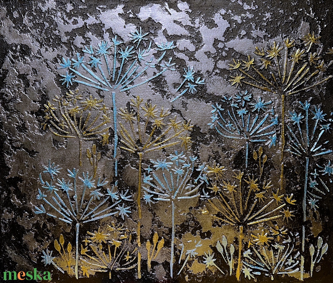3D Texturált Virágkompozíció � Kék és Arany elegancia - művészet - festmény - festmény vegyes technika - Meska.hu