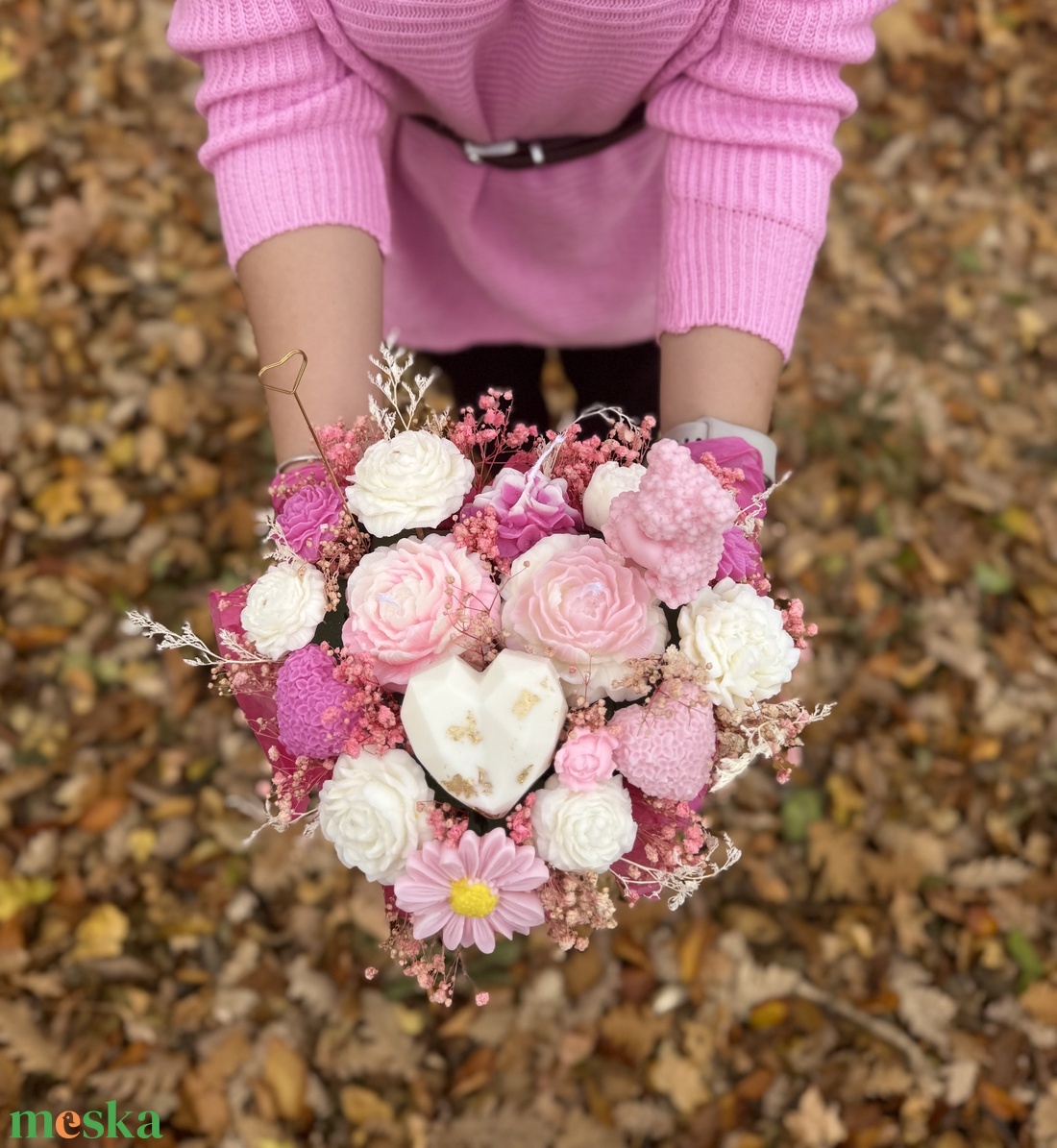 Gyertya pink virágbox - otthon & életmód - gyertya, illat, aroma - gyertya - Meska.hu