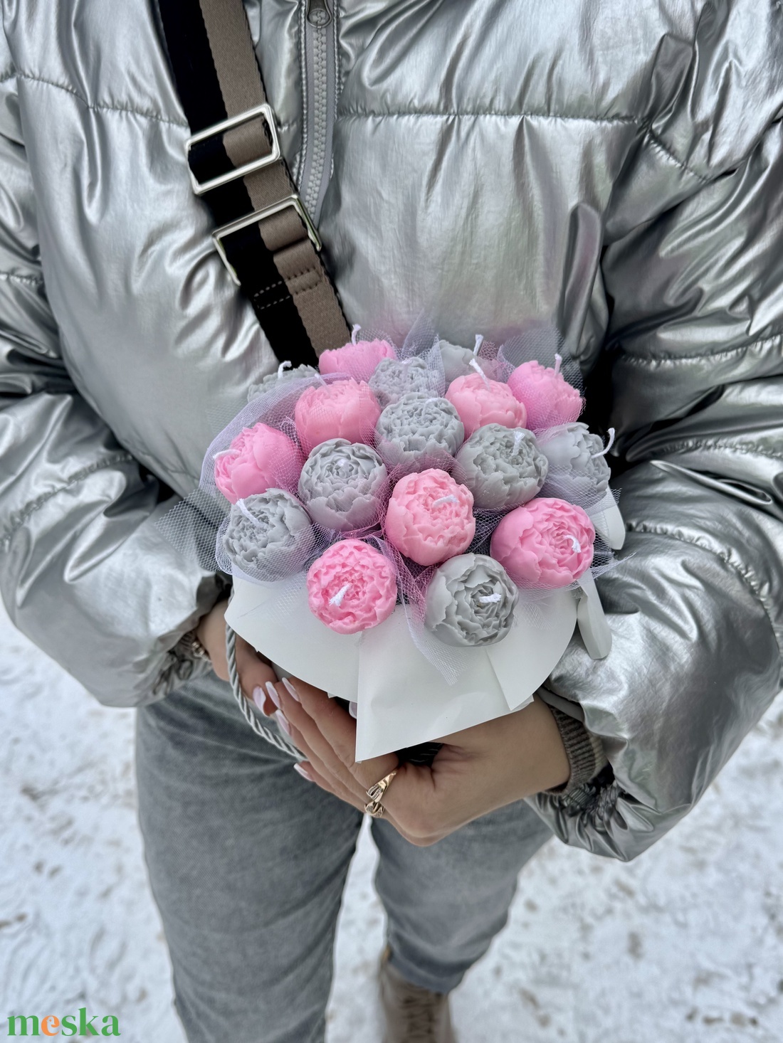 Púder álom-virágcsokor gyertya - otthon & életmód - gyertya, illat, aroma - gyertya - Meska.hu