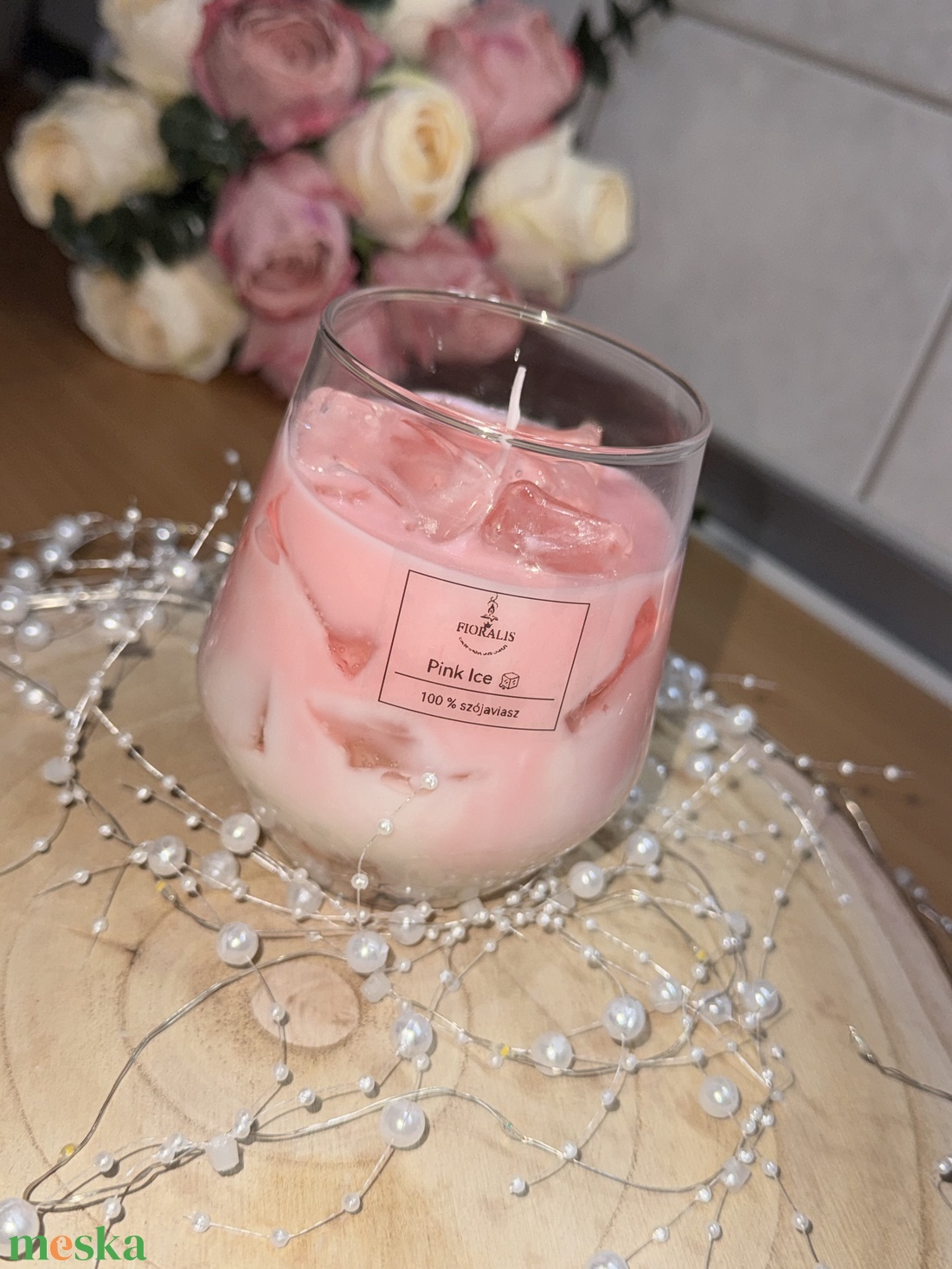 Pink Ice- design gyertya - kellékek & szerszámok - dekorációs kellékek - dekorációs gyertya - Meska.hu