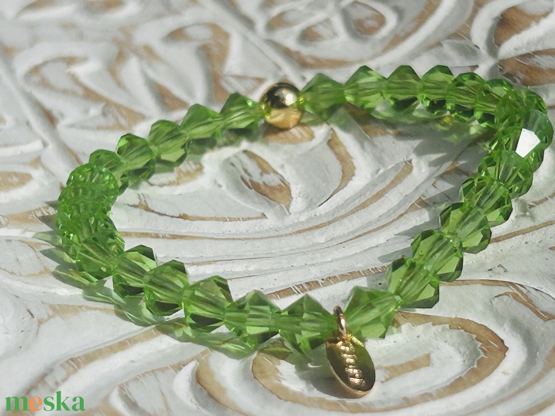 Zöld Preciosa bicone 6 mm kristály karkötő . - ékszer - karkötő - ásványkarkötő - Meska.hu