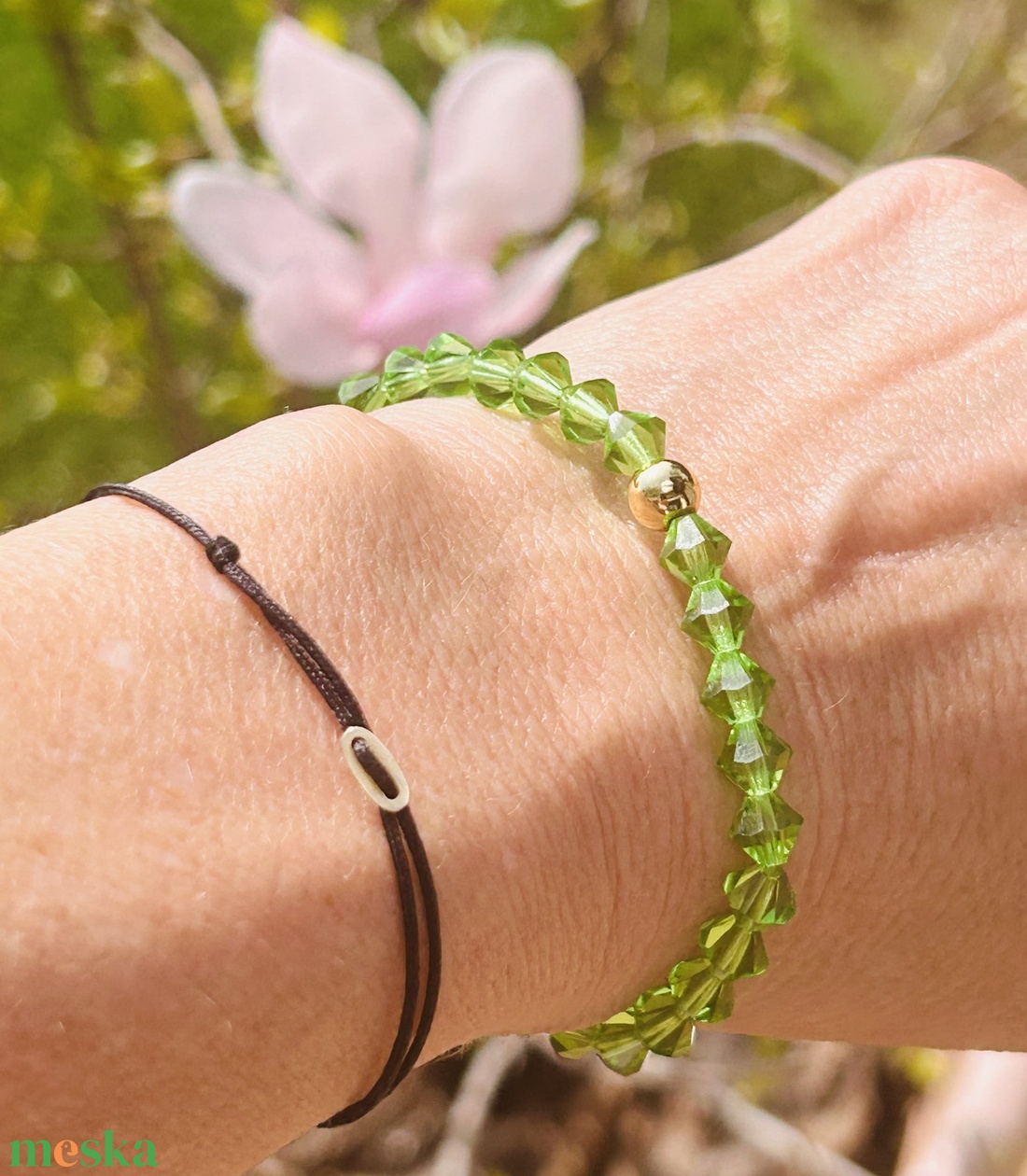 Zöld Preciosa bicone 6 mm kristály karkötő . - ékszer - karkötő - ásványkarkötő - Meska.hu