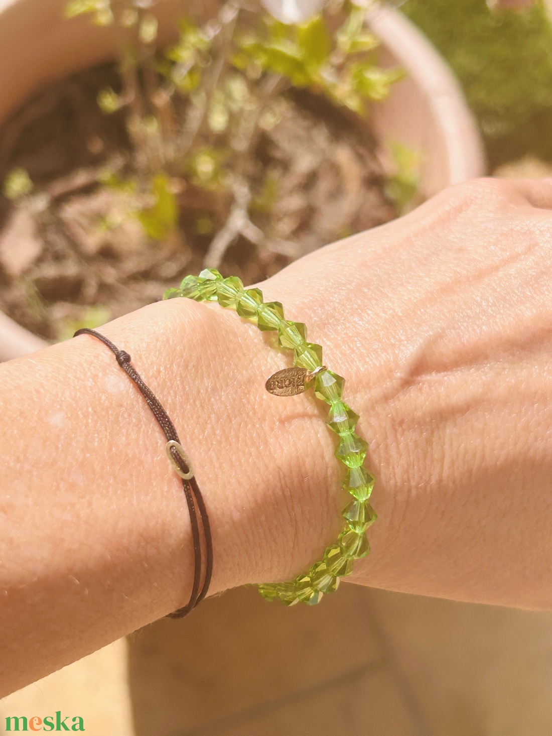 Zöld Preciosa bicone 6 mm kristály karkötő . - ékszer - karkötő - ásványkarkötő - Meska.hu