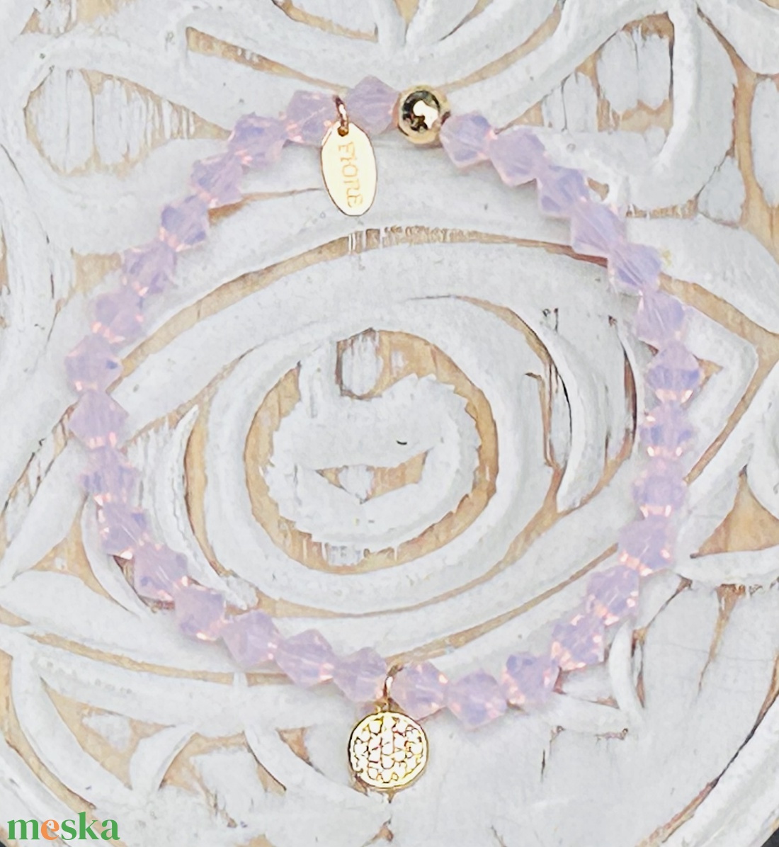 Rózsaszín Preciosa bicone 6 mm kristálykarkötő. - ékszer - karkötő - ásványkarkötő - Meska.hu