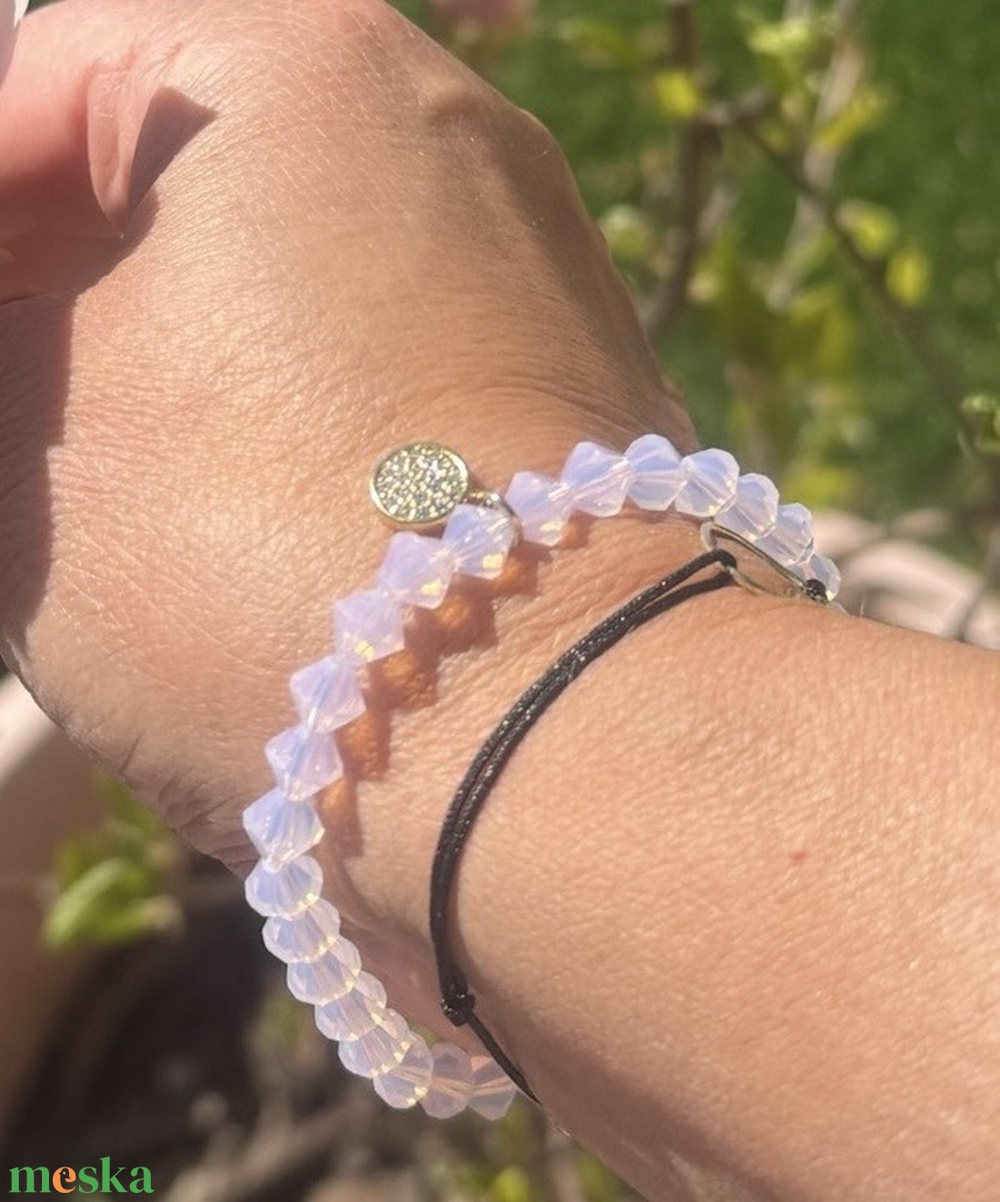 Rózsaszín Preciosa bicone 6 mm kristálykarkötő. - ékszer - karkötő - ásványkarkötő - Meska.hu