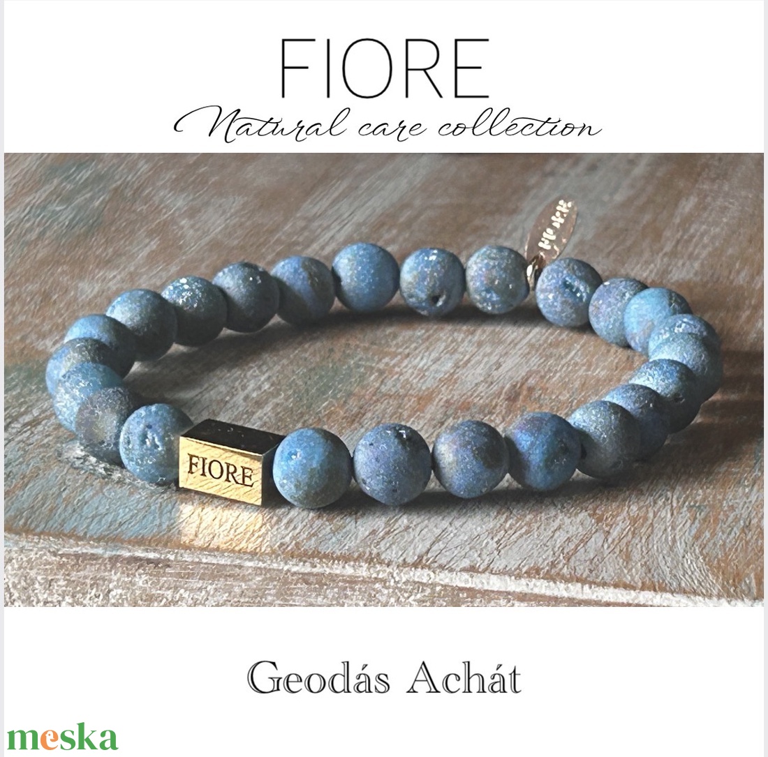 Geodás Achát 8 mm ásványok karkötő nemesfém medálokkal. - ékszer - karkötő - ásványkarkötő - Meska.hu