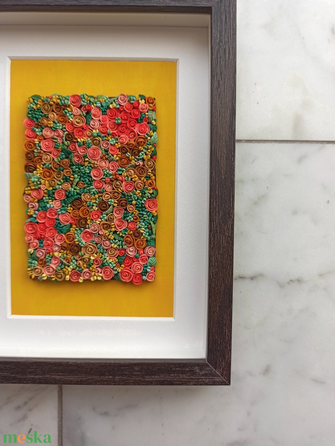 Rózsaszín-sárga virágtenger - 3D gyurma kép (M) - otthon & életmód - dekoráció - kép & falikép - 3d képek - Meska.hu