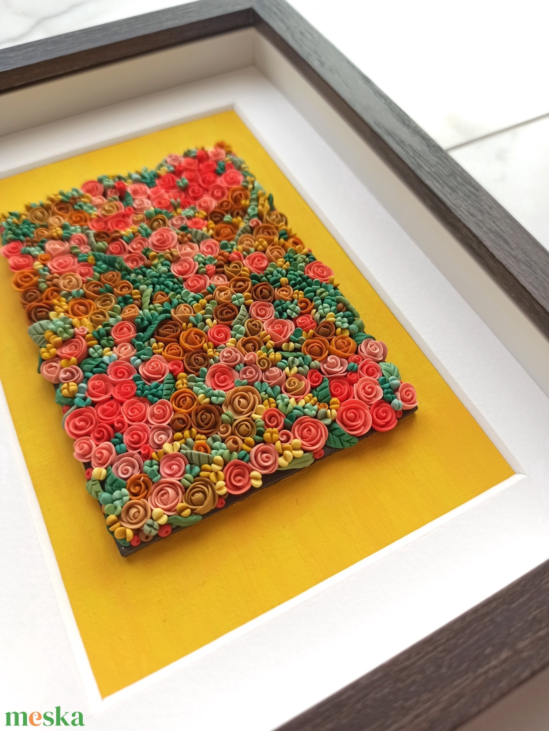 Rózsaszín-sárga virágtenger - 3D gyurma kép (M) - otthon & életmód - dekoráció - kép & falikép - 3d képek - Meska.hu