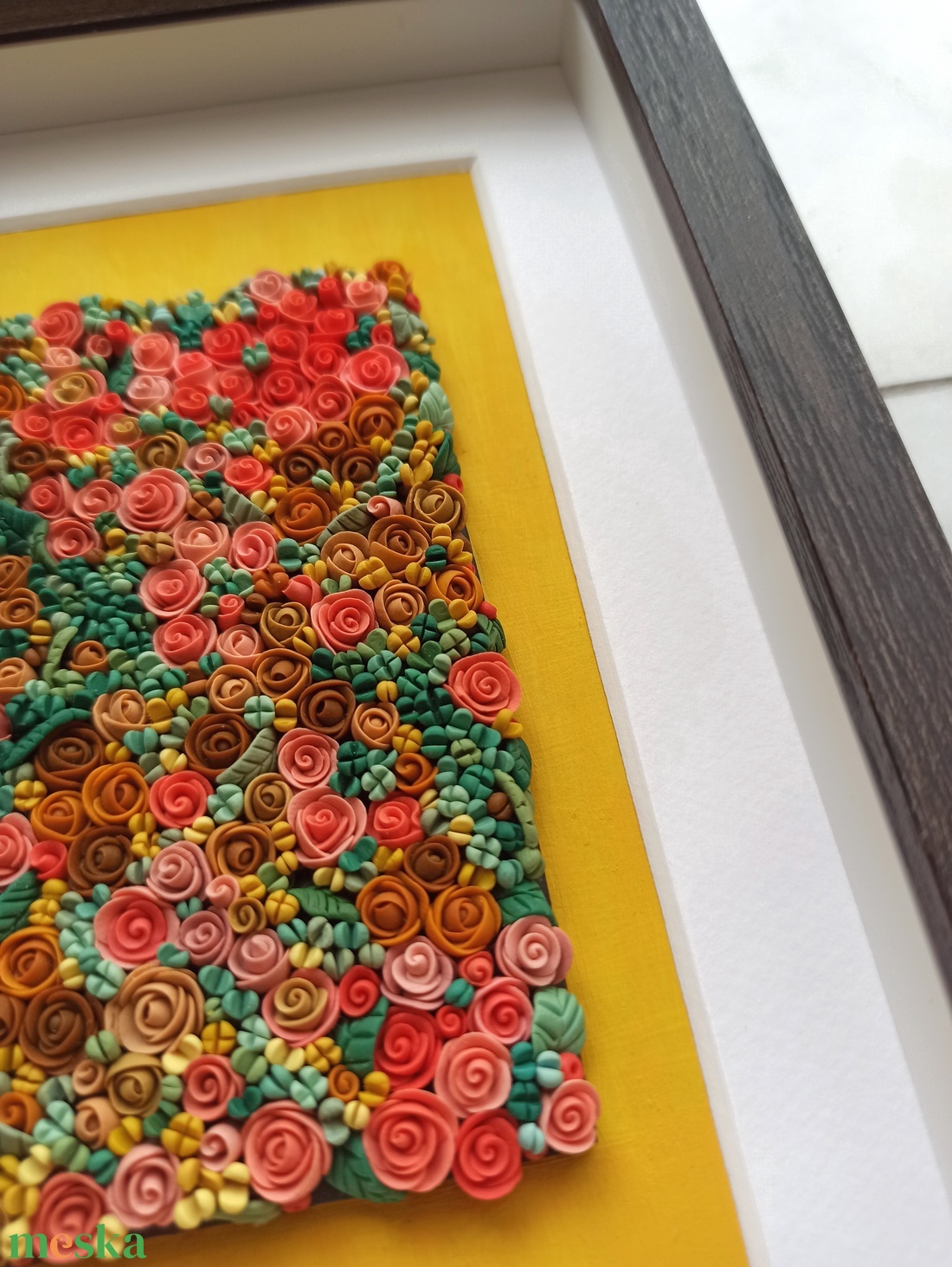 Rózsaszín-sárga virágtenger - 3D gyurma kép (M) - otthon & életmód - dekoráció - kép & falikép - 3d képek - Meska.hu