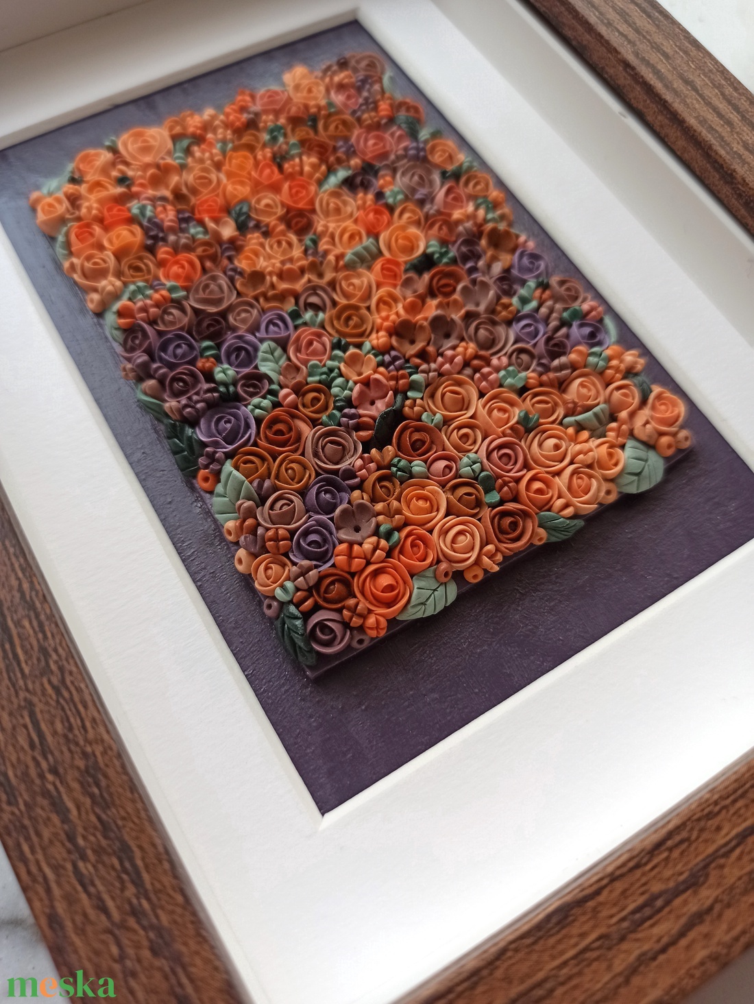 Lila-barack virágtenger - 3D gyurma kép (S) - otthon & életmód - dekoráció - kép & falikép - 3d képek - Meska.hu