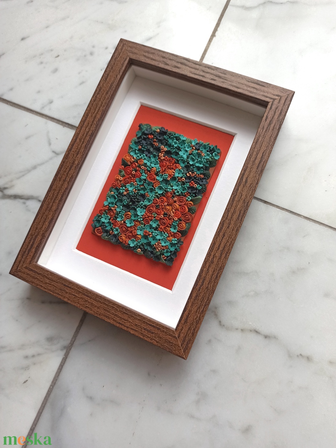 Türkiz-narancs virágtenger - 3D gyurma kép (S) - otthon & életmód - dekoráció - kép & falikép - 3d képek - Meska.hu