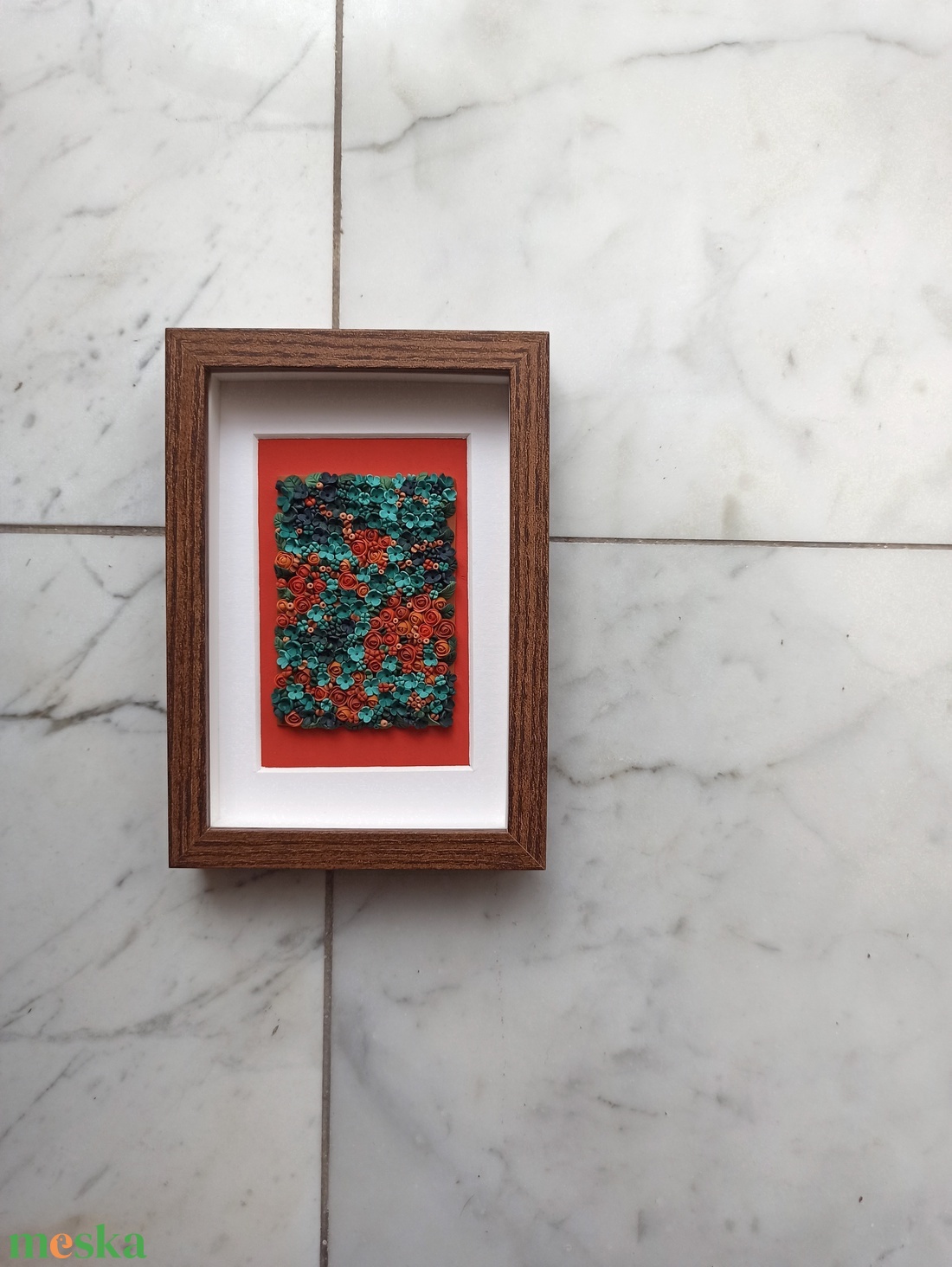 Türkiz-narancs virágtenger - 3D gyurma kép (S) - otthon & életmód - dekoráció - kép & falikép - 3d képek - Meska.hu